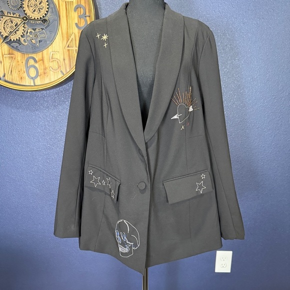 torrid Jackets & Blazers - Studio Refined by Torrid Embellished Blazer, Hearts, Stars, & Skull, Size 1X